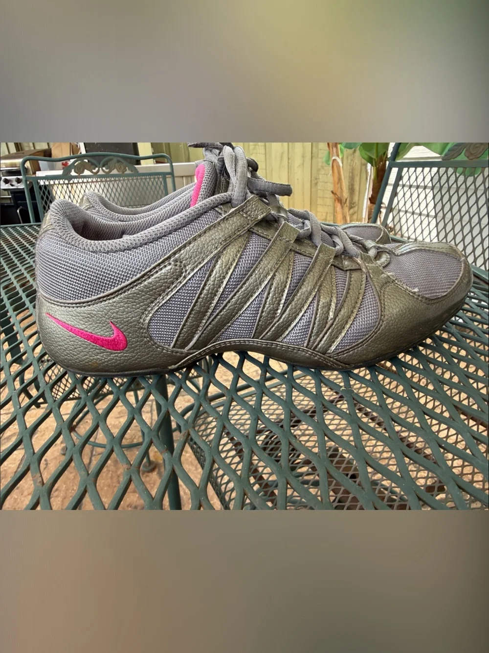 Nike womens Metallic Gray Sneakers with Pink Accents